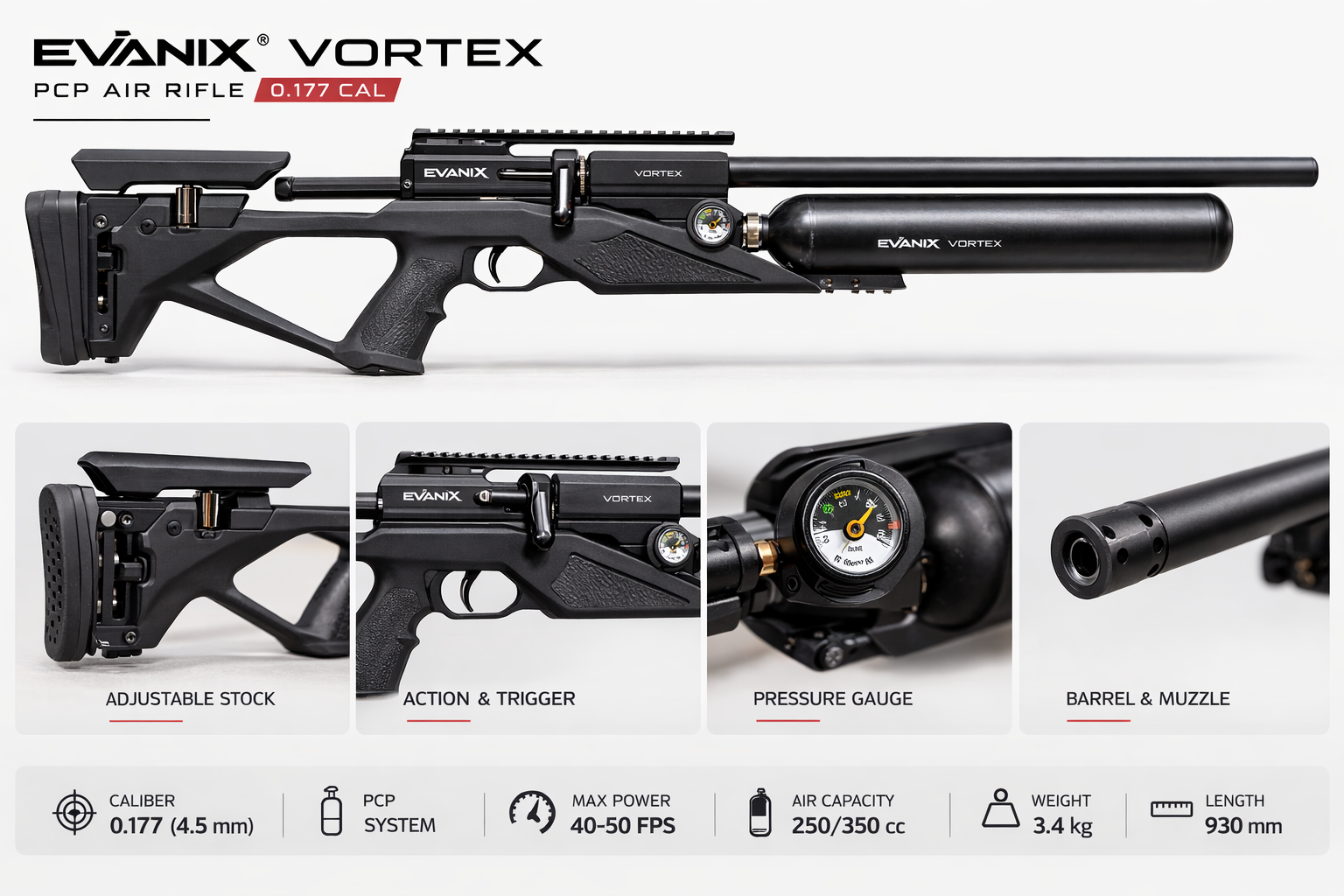 EVANIX VORTEX PCP AIR RIFLE 0.177 CAL